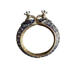 Vintage Gold Plated Peacock Bangle with Faux Saphires and Diamonds